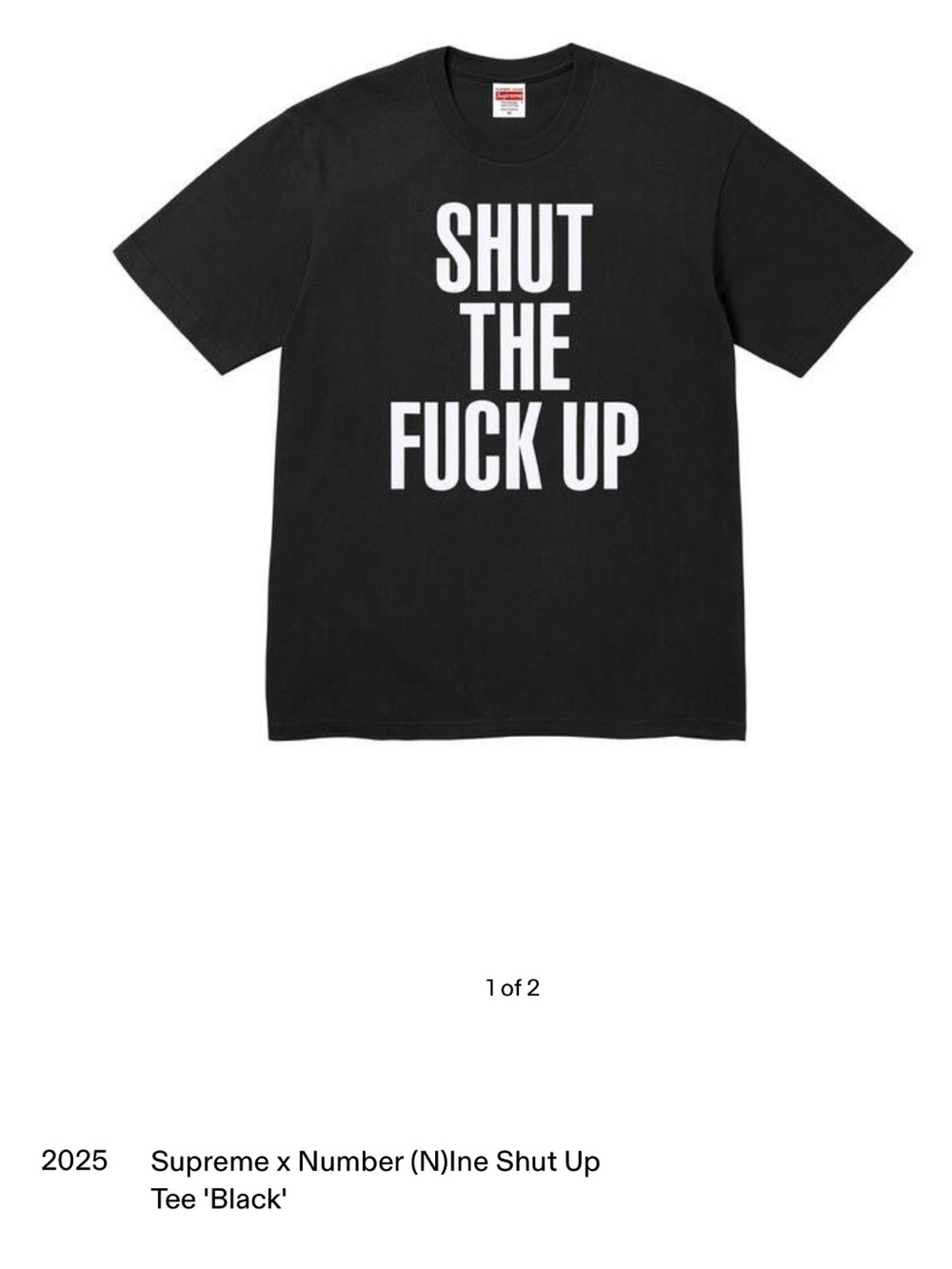 Supreme Black Tee with White Graphic and Red Logo Tag
